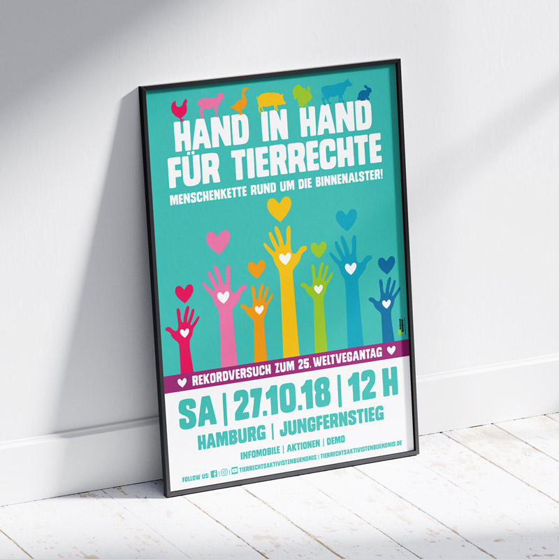 Plakat für die Großdemo »Hand in Hand für Tierrechte!«